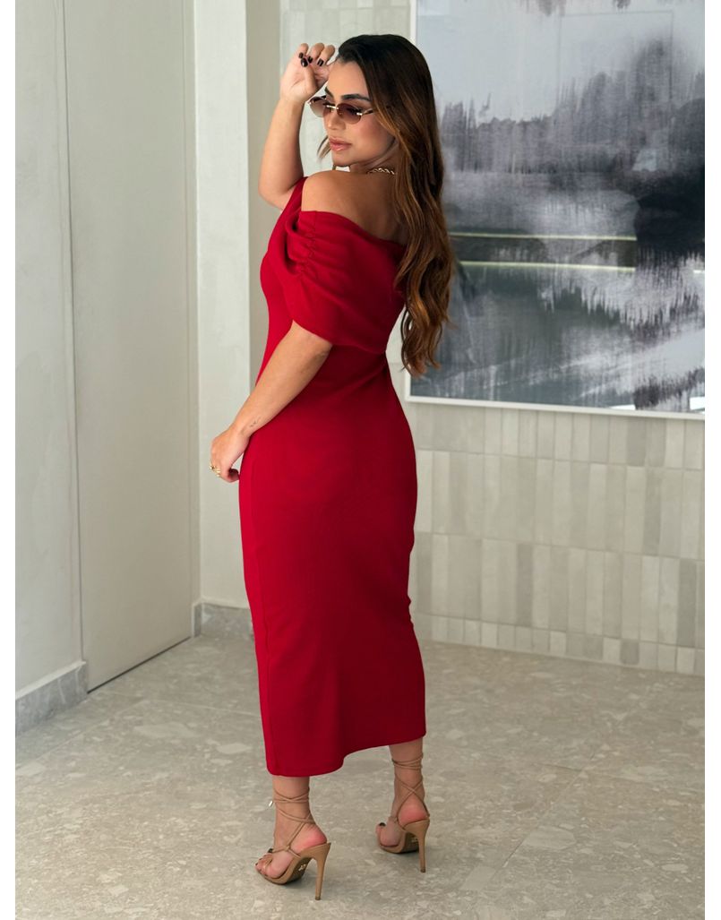 Vestido Canelado Ombro a Ombro Mariah Vermelho