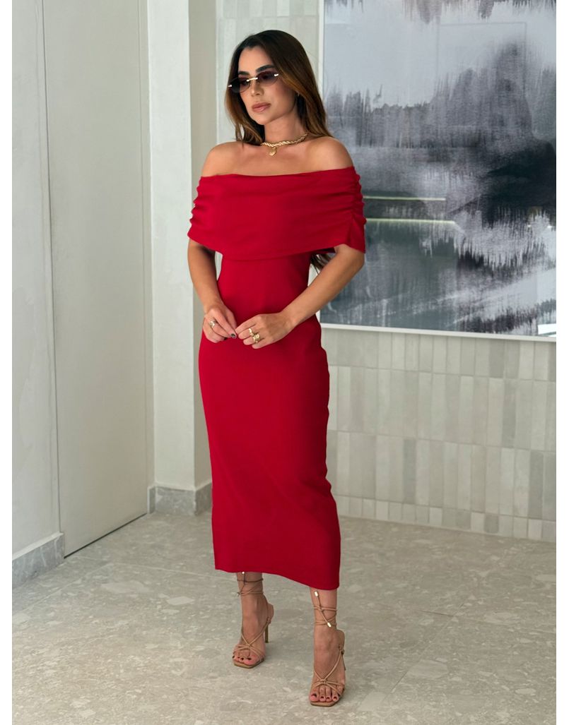 Vestido Canelado Ombro a Ombro Mariah Vermelho