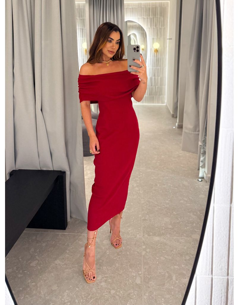 Vestido Canelado Ombro a Ombro Mariah Vermelho