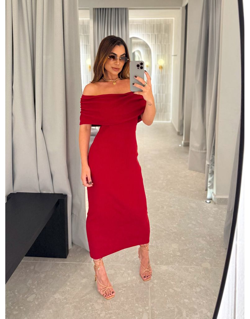 Vestido Canelado Ombro a Ombro Mariah Vermelho