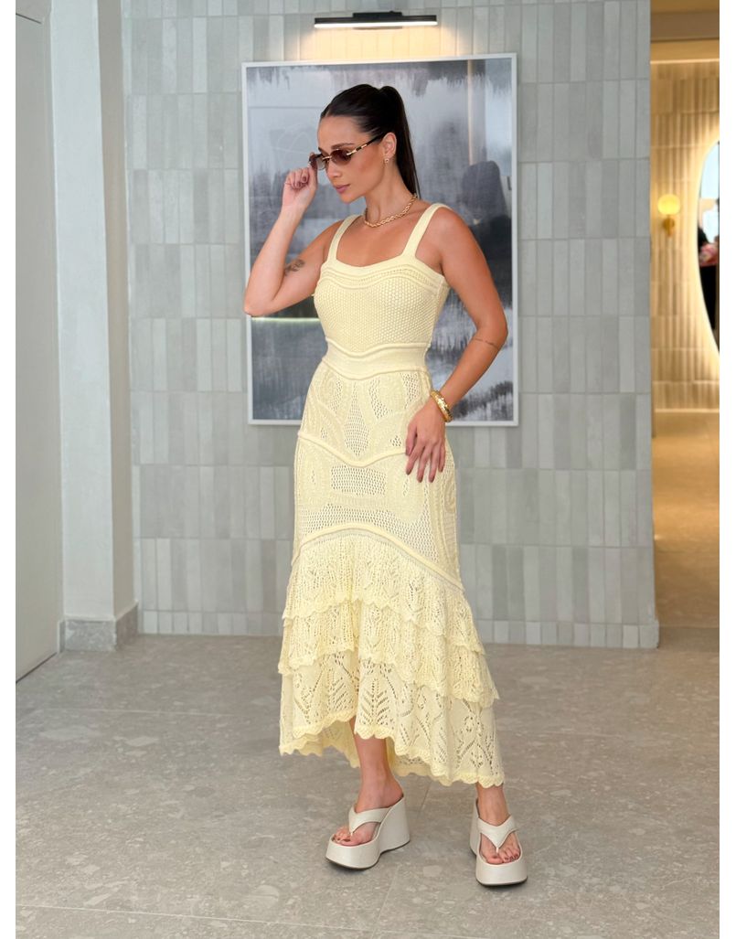 Vestido Tricot Rendado Daya Amarelo