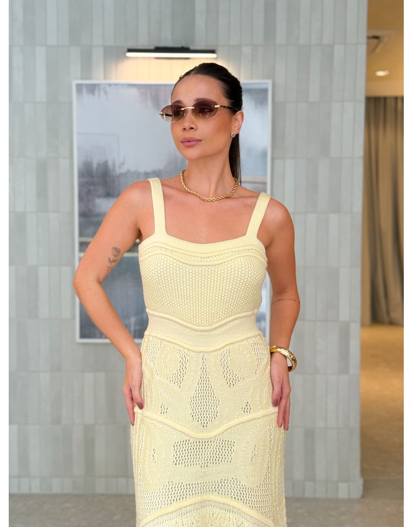 Vestido Tricot Rendado Daya Amarelo