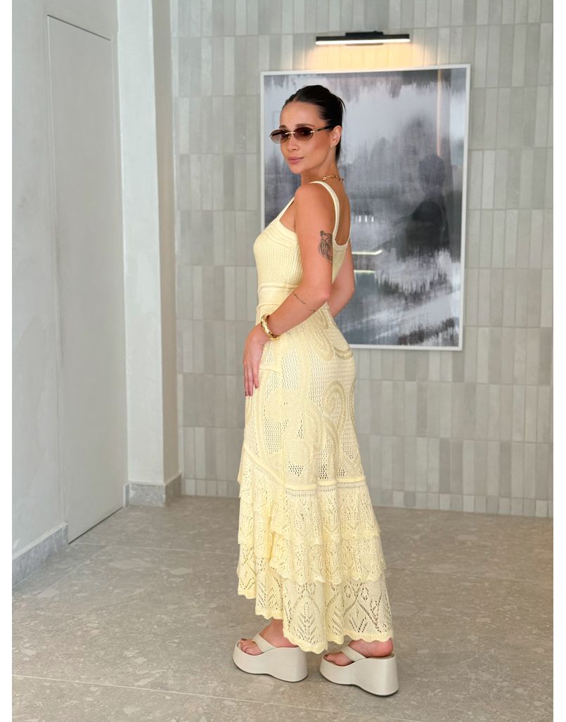 Vestido Tricot Rendado Daya Amarelo