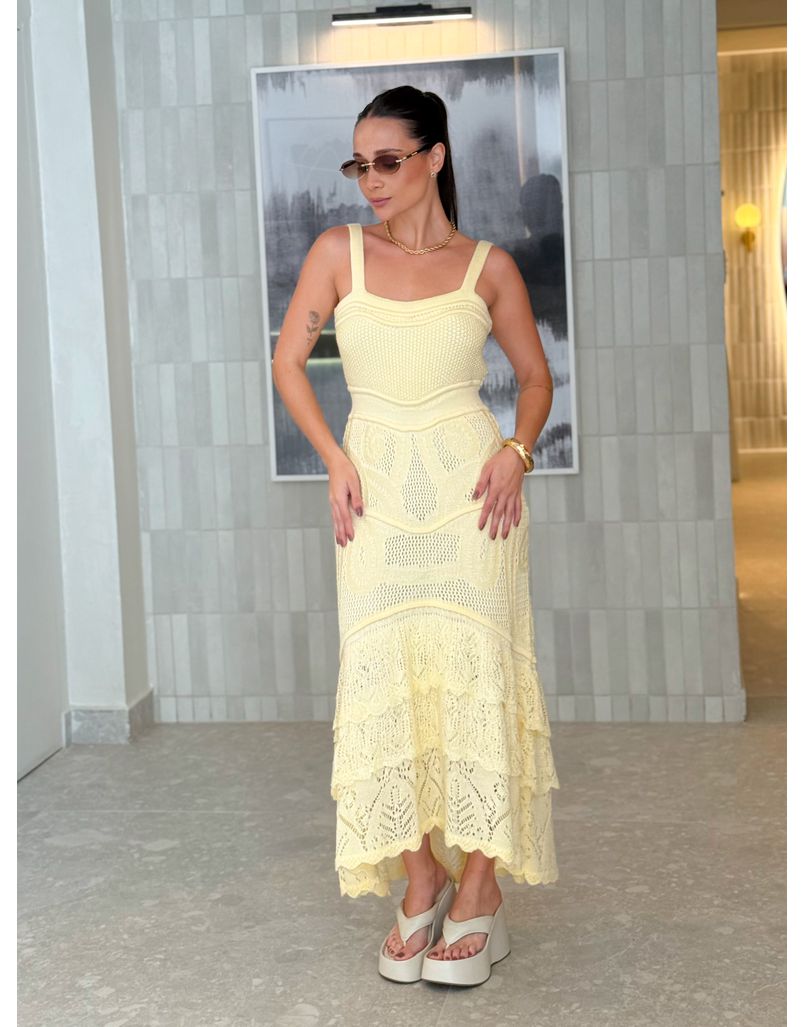 Vestido Tricot Rendado Daya Amarelo