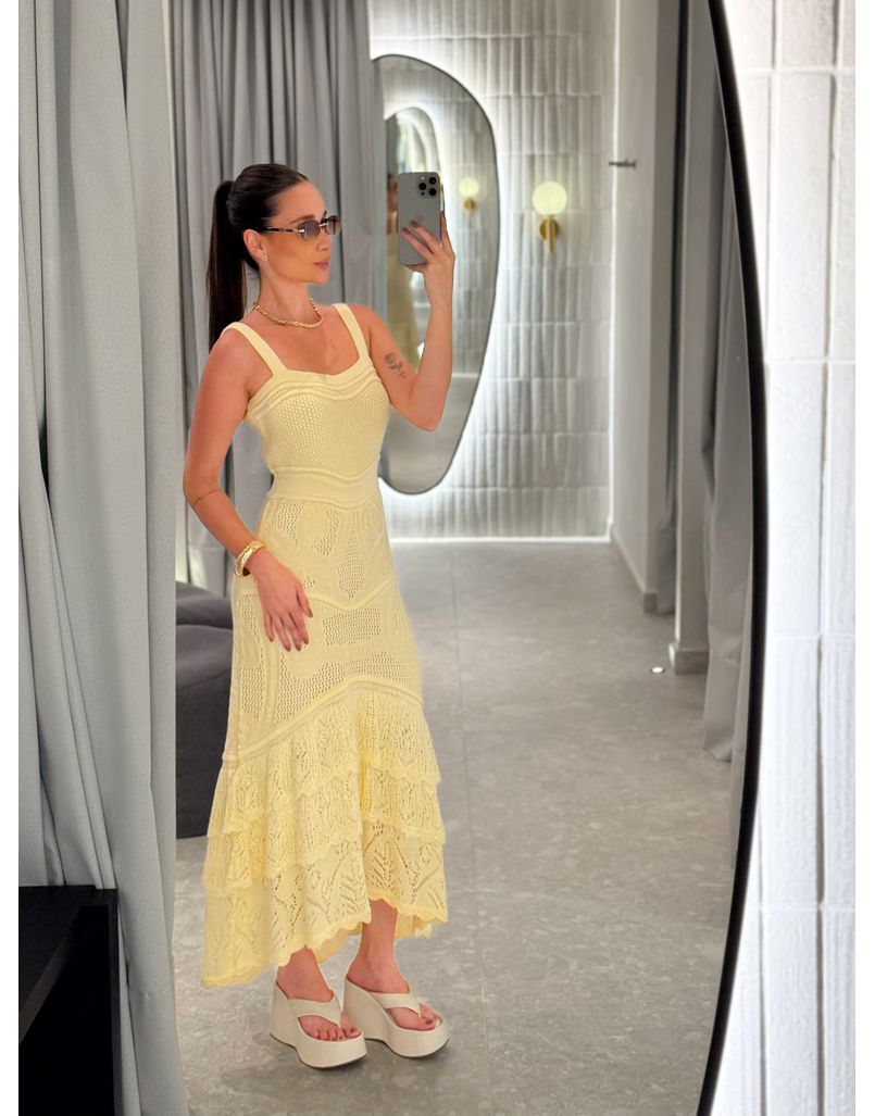 Vestido Tricot Rendado Daya Amarelo
