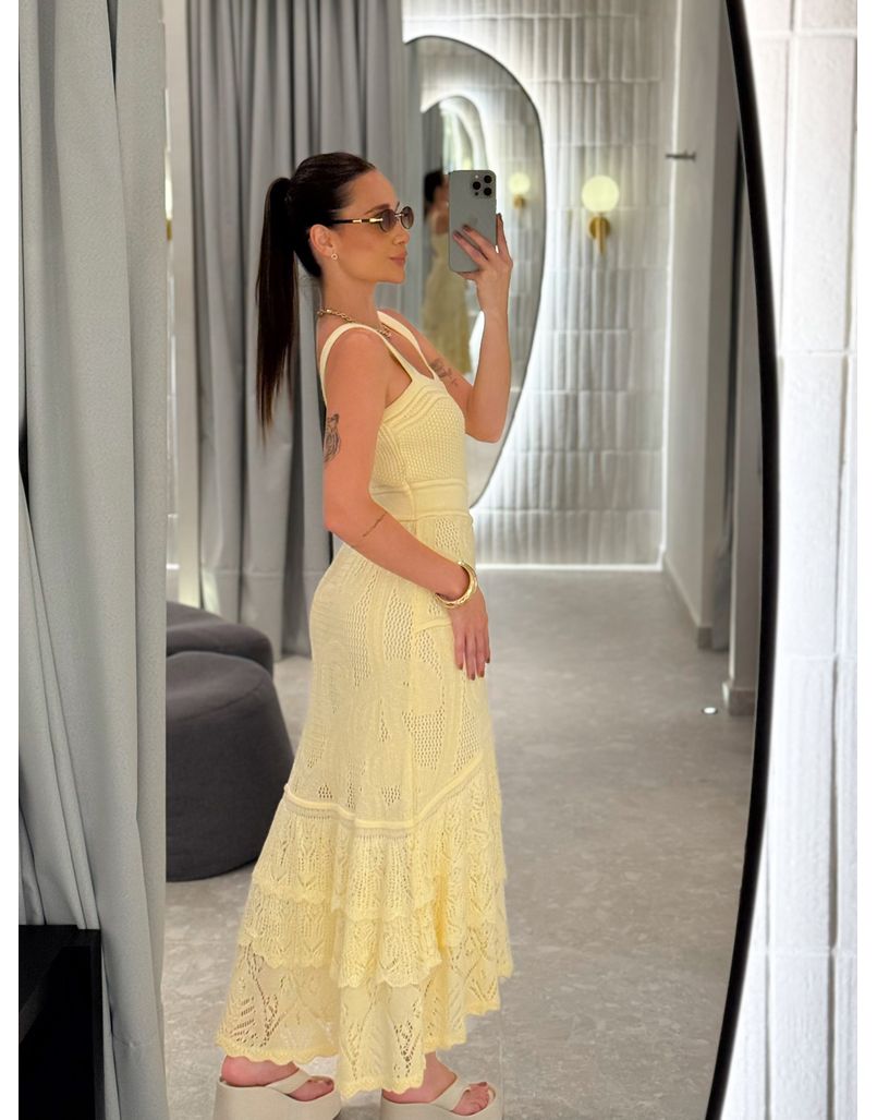 Vestido Tricot Rendado Daya Amarelo