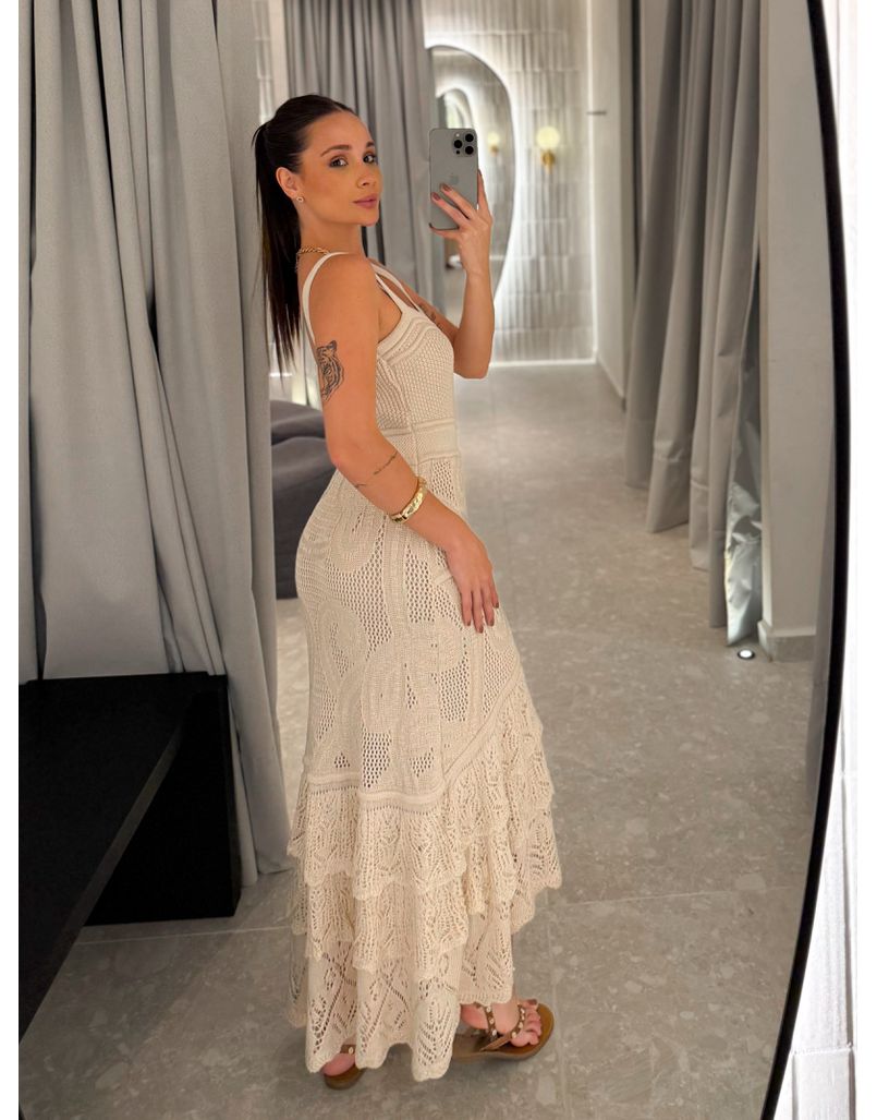Vestido Tricot Rendado Daya Areia