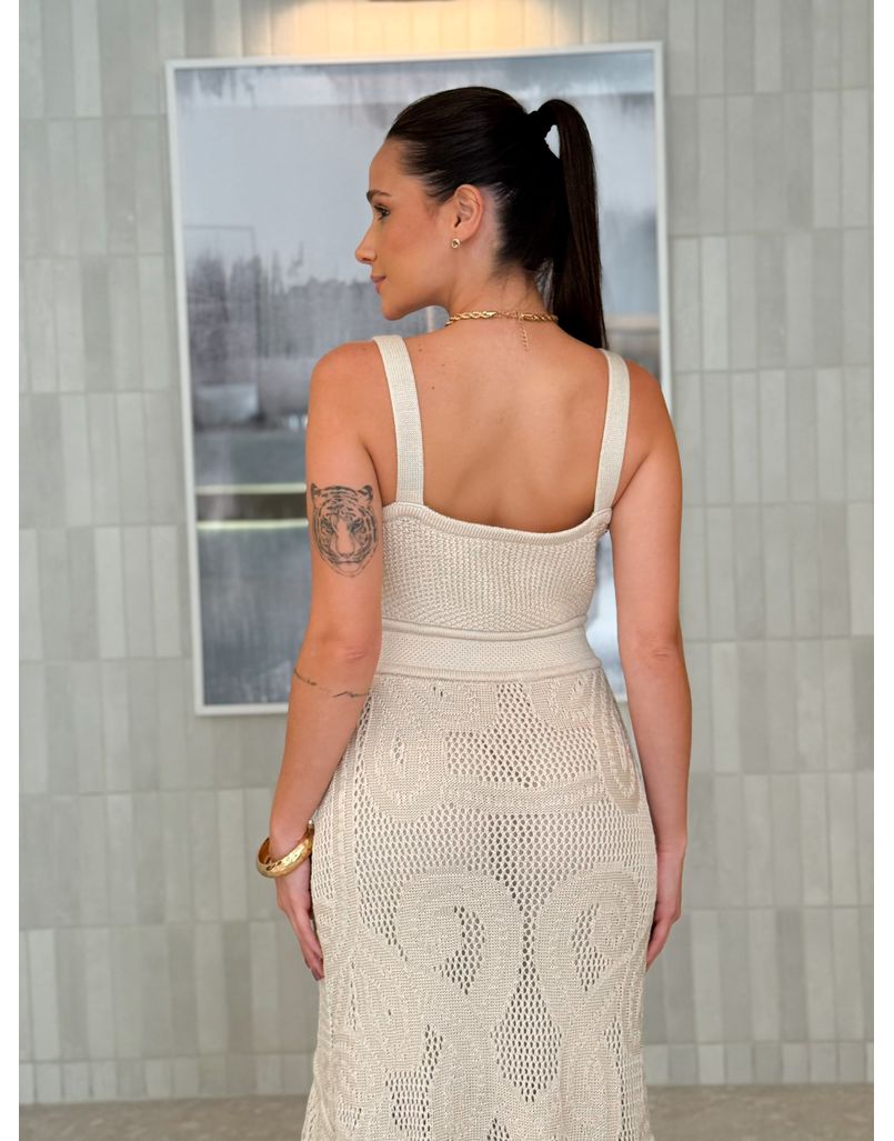 Vestido Tricot Rendado Daya Areia