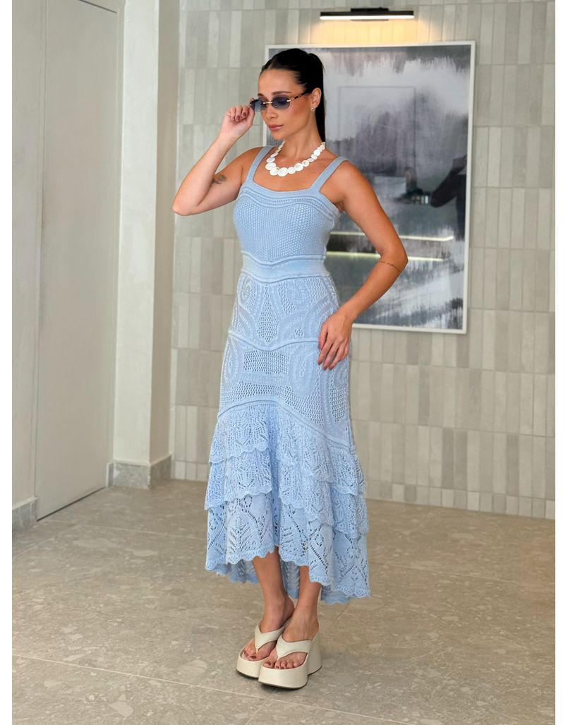 Vestido Tricot Rendado Daya Azul