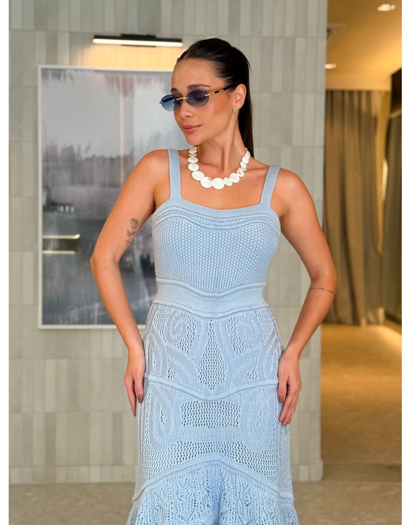 Vestido Tricot Rendado Daya Azul