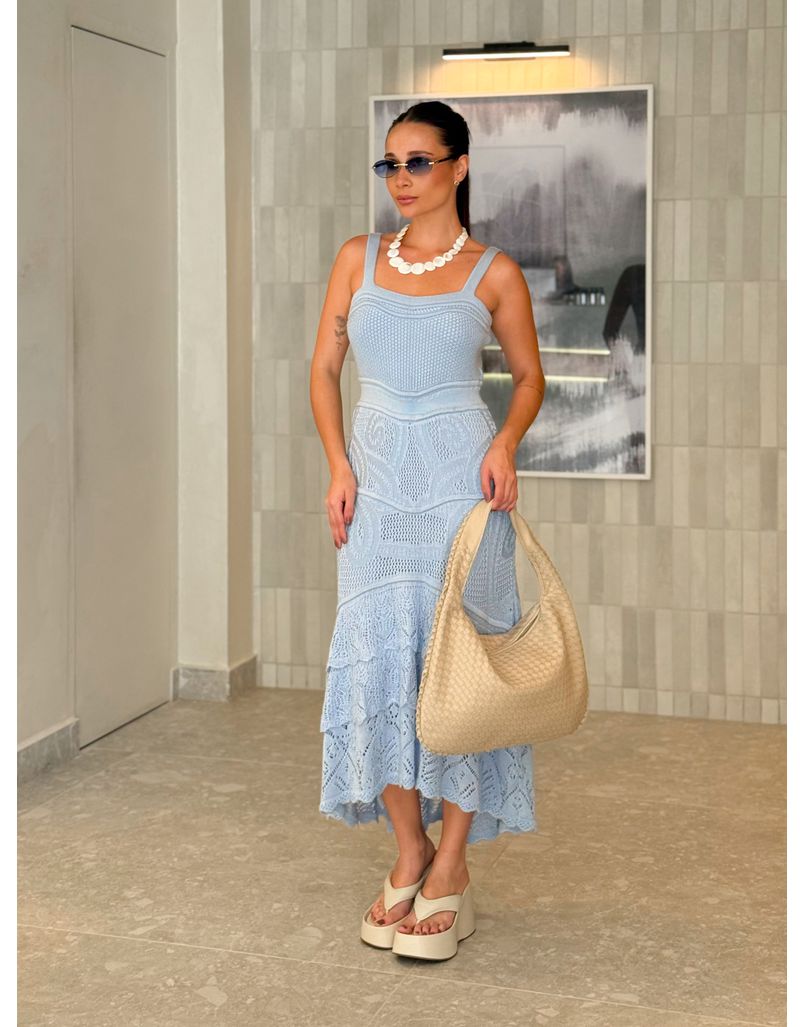 Vestido Tricot Rendado Daya Azul