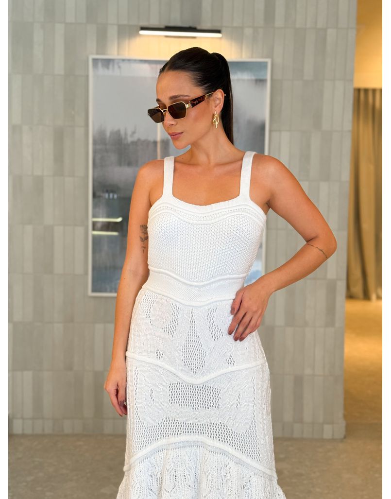 Vestido Tricot Rendado Daya Branco