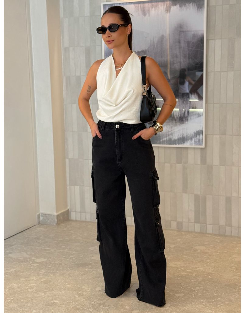 Calça Cargo Jeans Black Ariana - Loja La Mina 