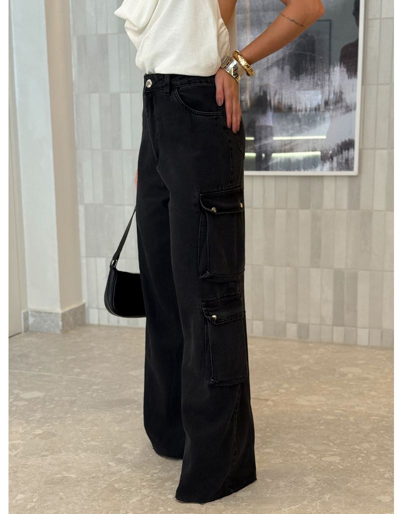 Calça Cargo Jeans Black Ariana 