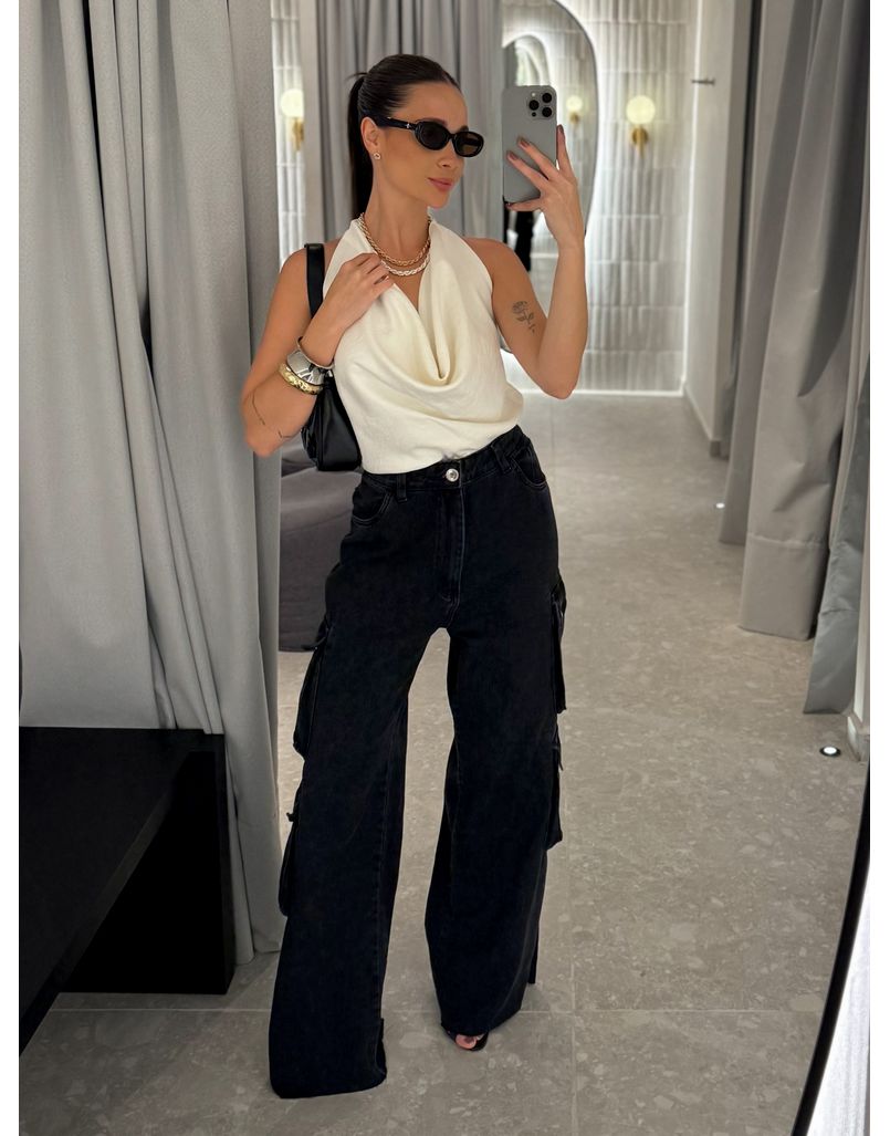 Calça Cargo Jeans Black Ariana 