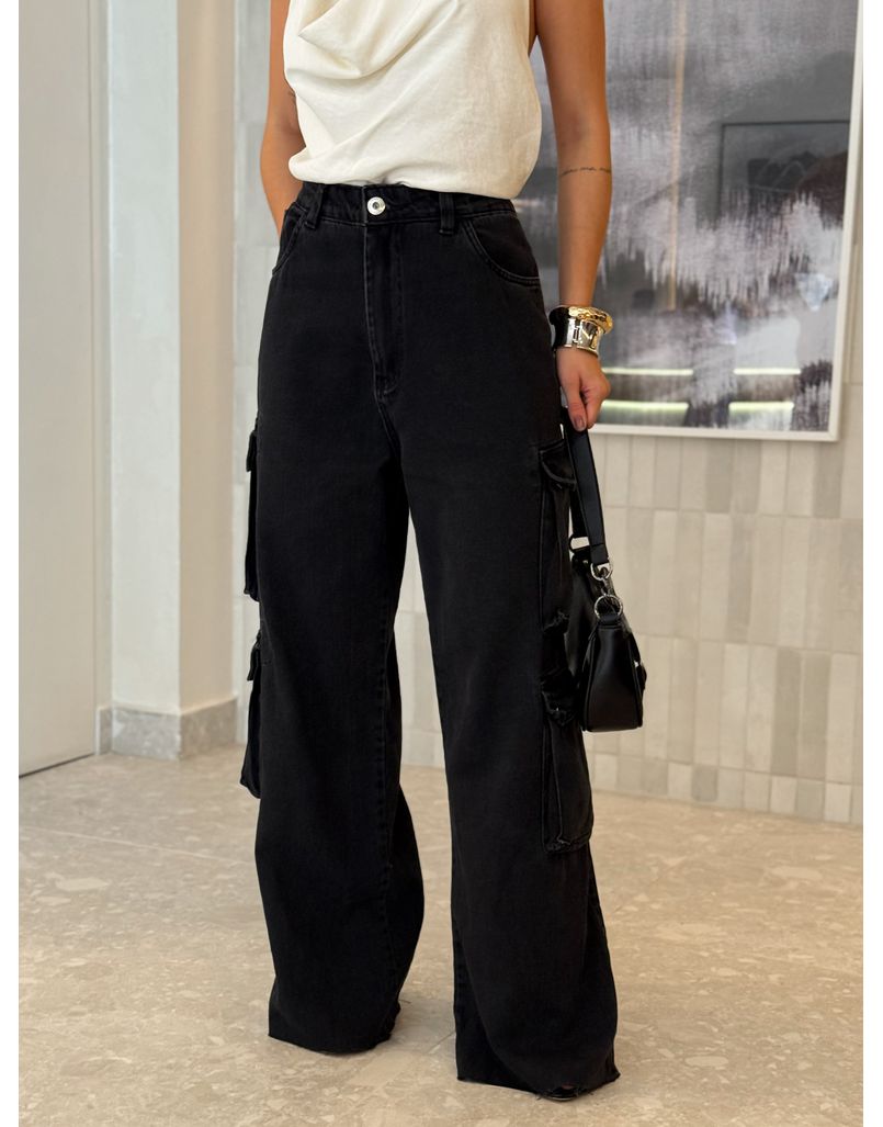 Calça Cargo Jeans Black Ariana 