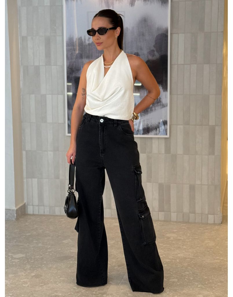 Calça Cargo Jeans Black Ariana 