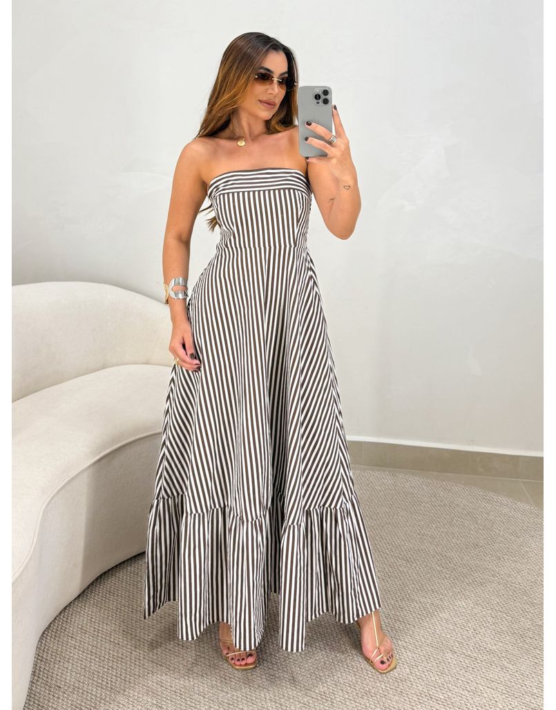 Vestido Listrado Tomara que Caia Alanis Café