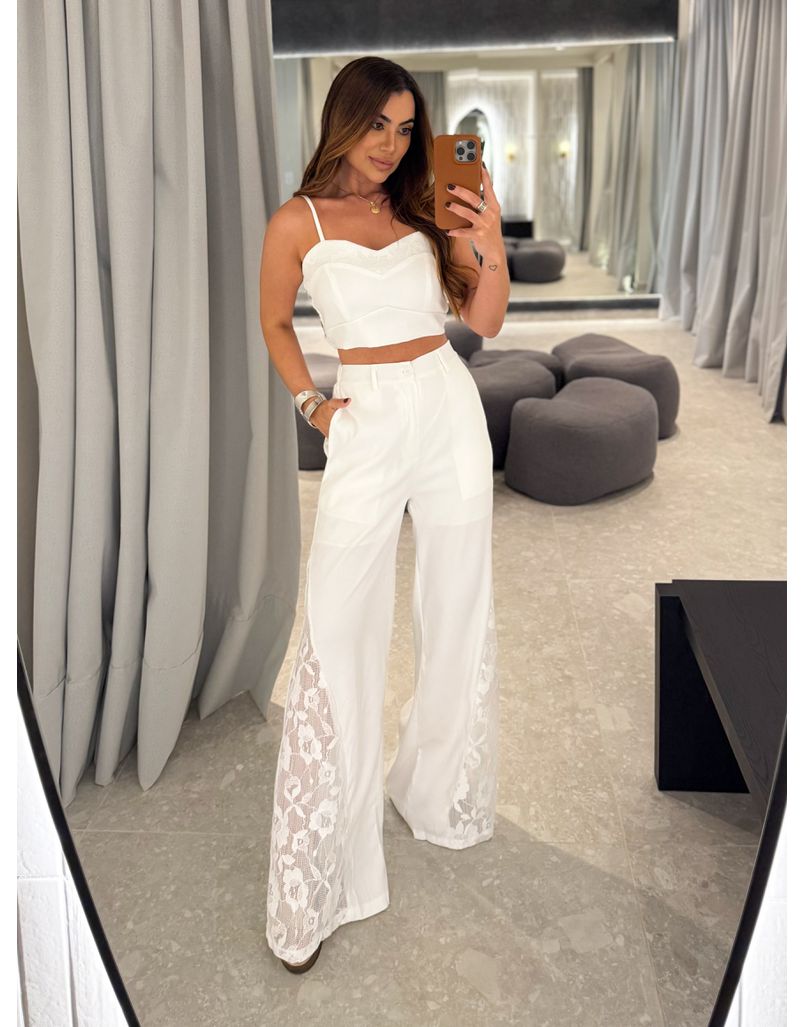 Conjunto Calça Rendado Daiane Branco