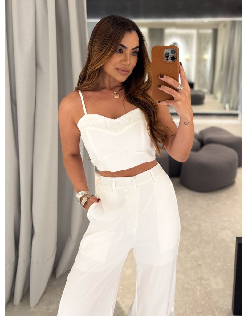 Conjunto Calça Rendado Daiane Branco