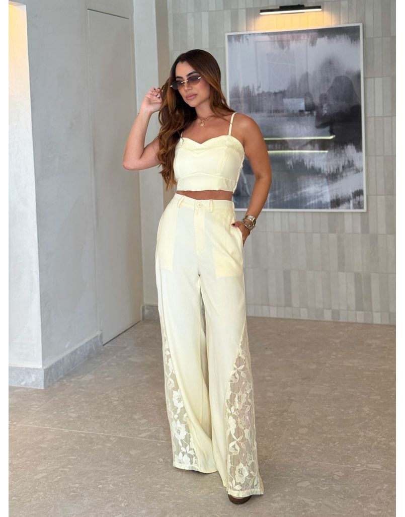 Conjunto Calça Rendado Daiane Manteiga