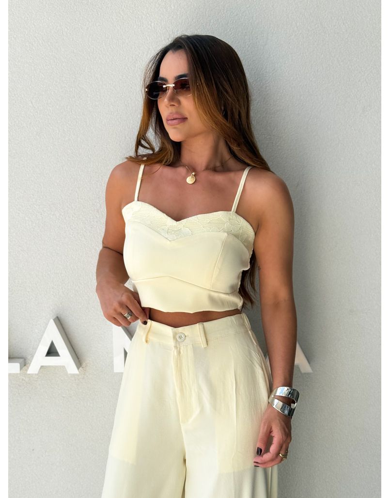 Conjunto Calça Rendado Daiane Manteiga