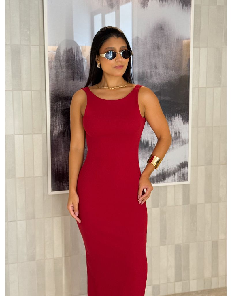 Vestido Canelado Havana Vermelho