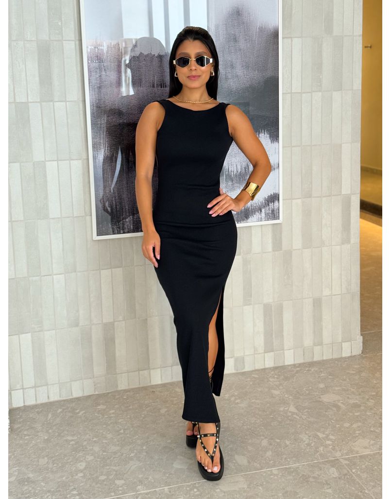 Vestido Canelado Havana Preto - Loja La Mina 