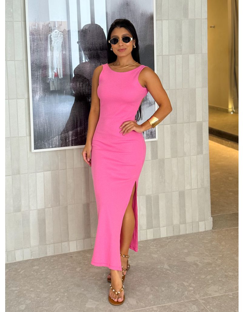 Vestido Canelado Havana Rosa