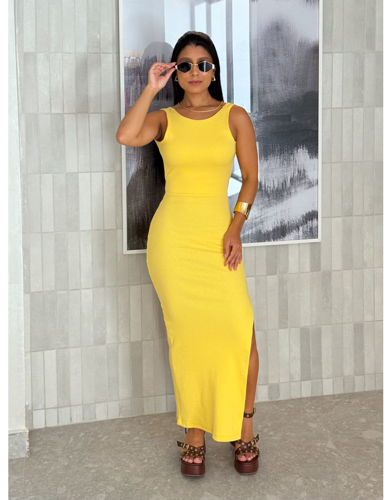 Vestido Canelado Havana Amarelo