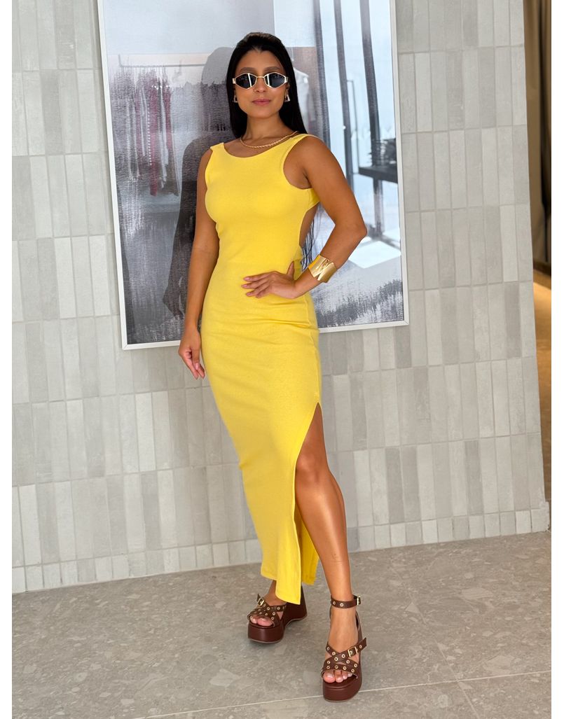Vestido Canelado Havana Amarelo