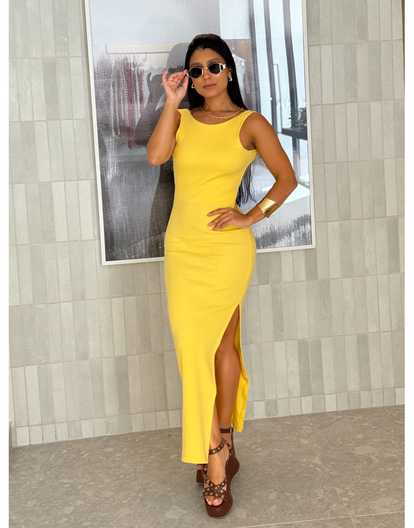 Vestido Canelado Havana Amarelo