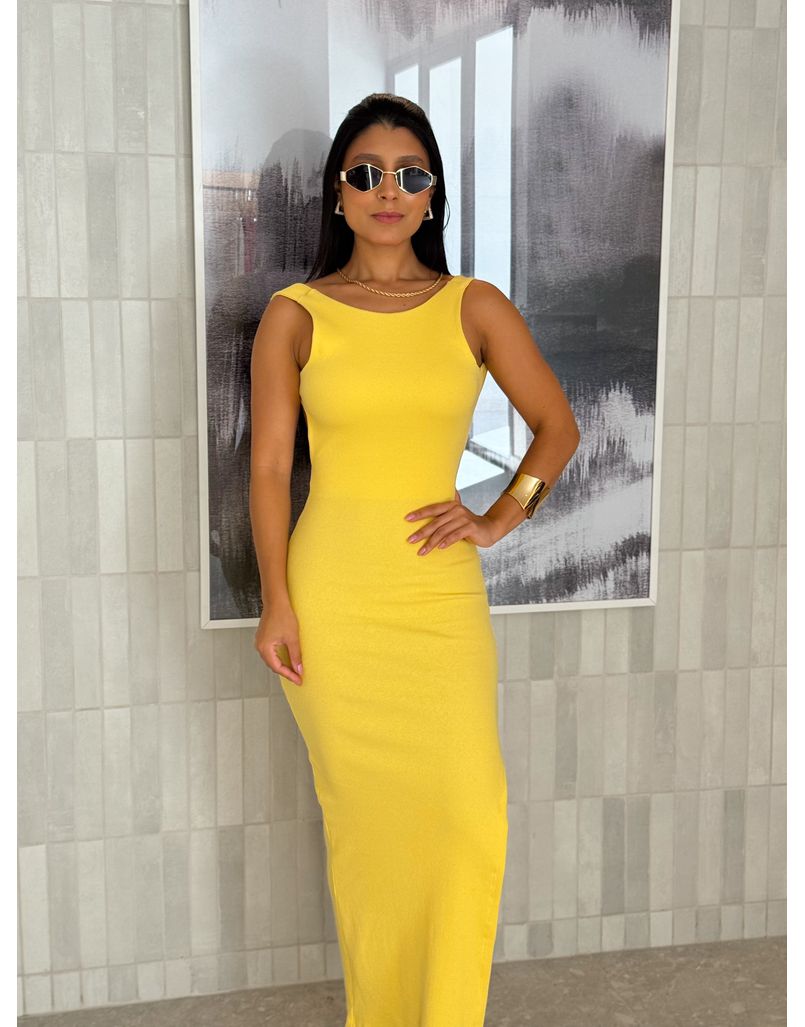 Vestido Canelado Havana Amarelo