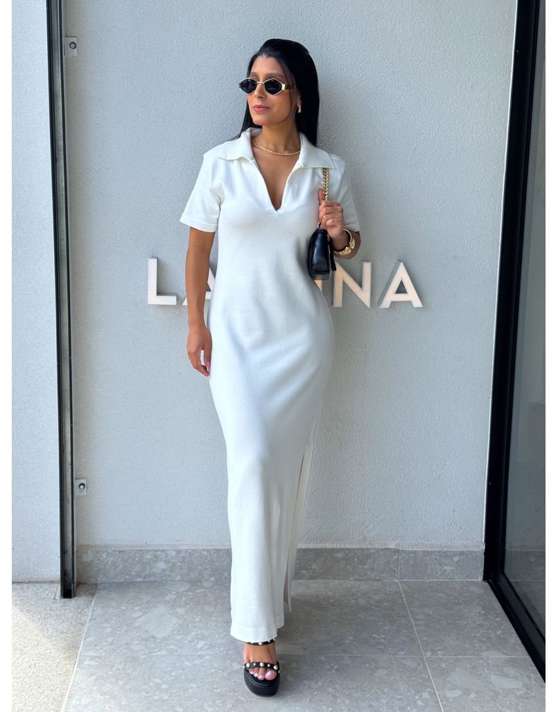 Vestido Tricot Gola Polo Aurora Off - Loja La Mina 