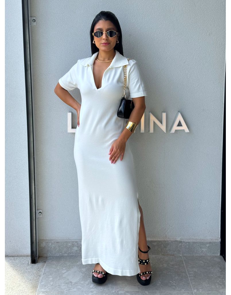 Vestido Tricot Gola Polo Aurora Off