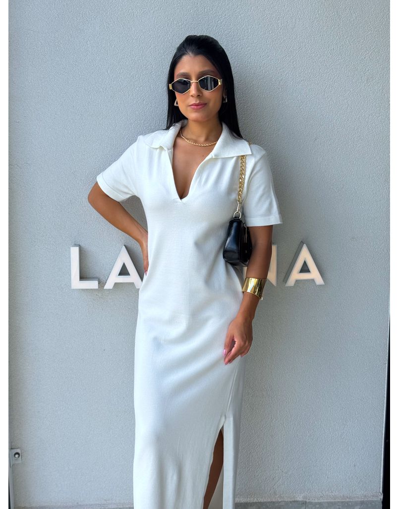 Vestido Tricot Gola Polo Aurora Off