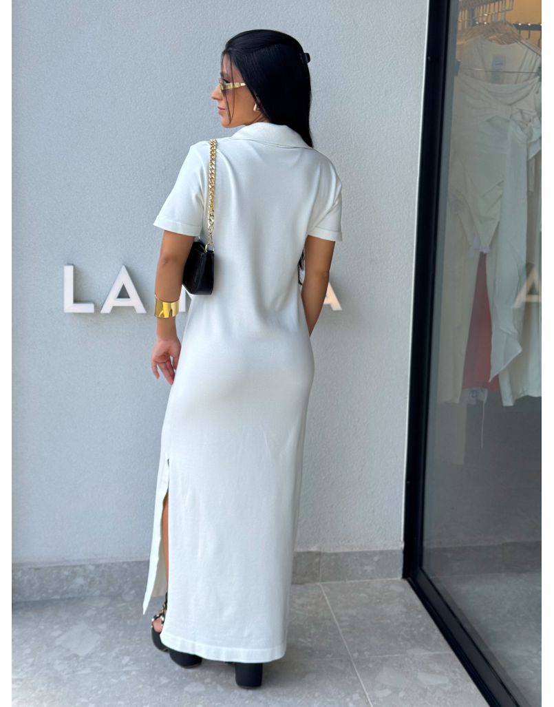 Vestido Tricot Gola Polo Aurora Off