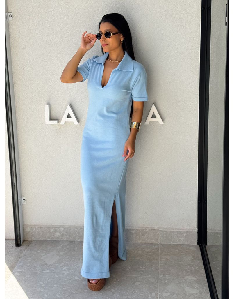 Vestido Tricot Gola Polo Aurora Azul