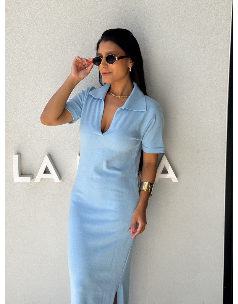 Vestido Tricot Gola Polo Aurora Azul