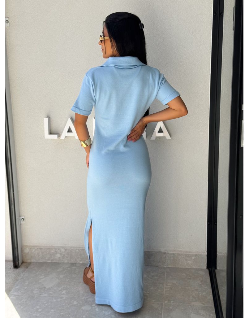 Vestido Tricot Gola Polo Aurora Azul