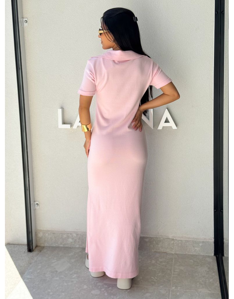 Vestido Tricot Gola Polo Aurora Rosa