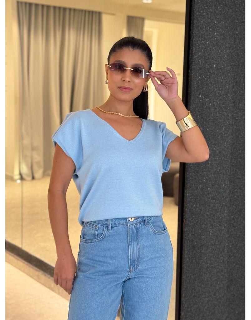 Blusa Decote Eliane Azul - Loja La Mina 