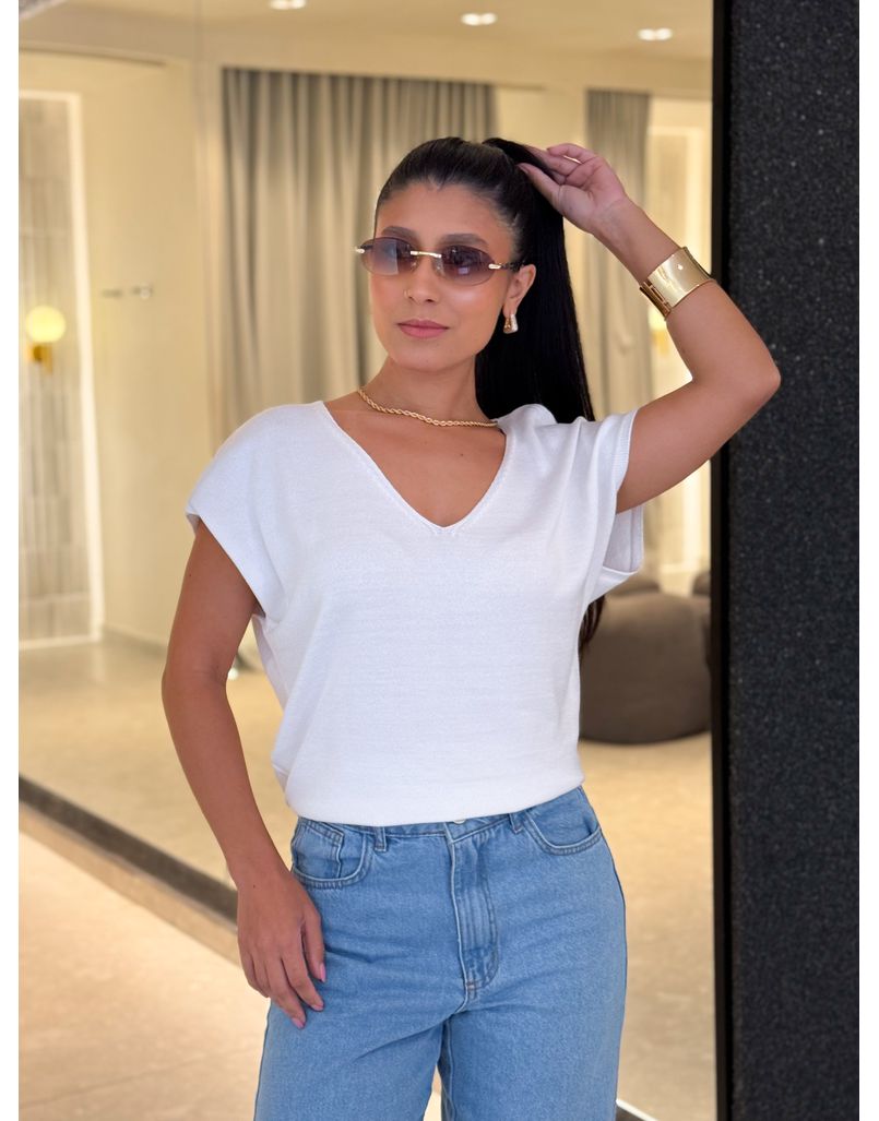 Blusa Decote Eliane Branca - Loja La Mina 
