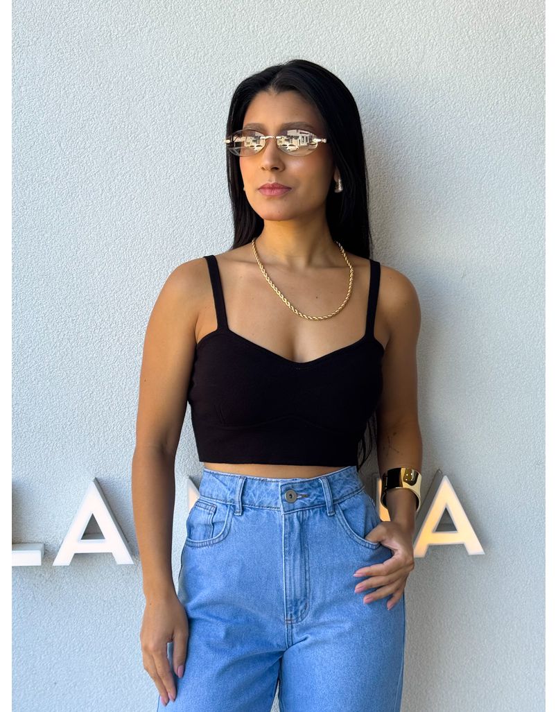 Cropped Tricot Alça Kenia Preto