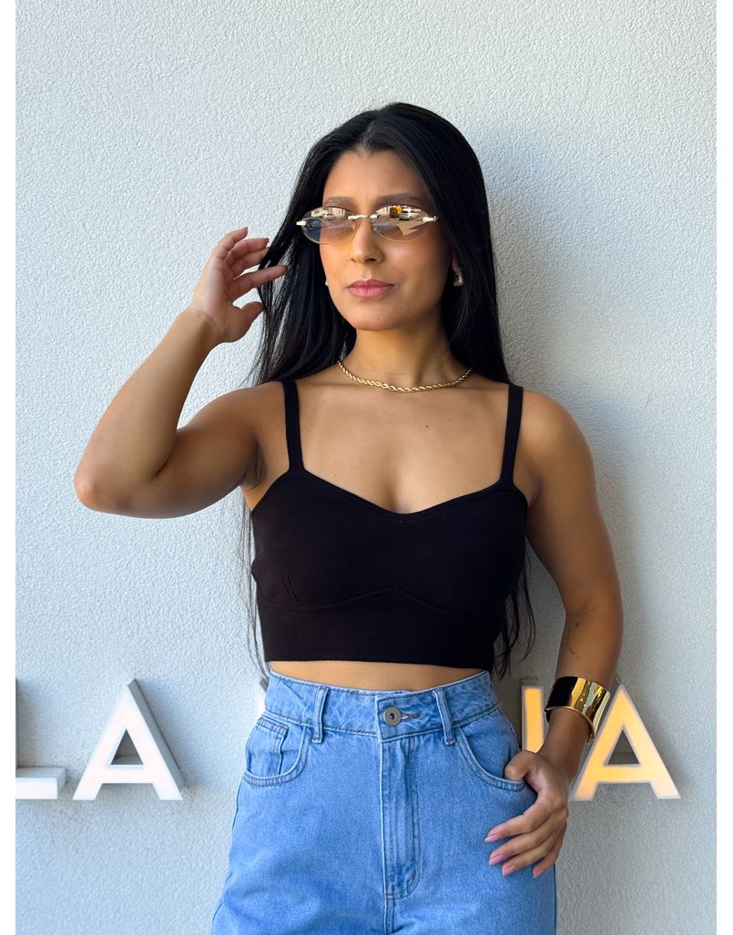 Cropped Tricot Alça Kenia Preto