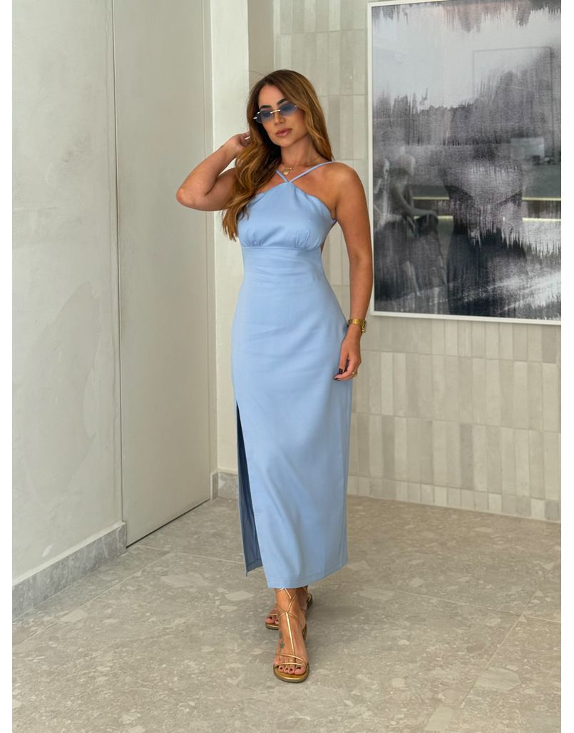 Vestido Midi Carine Azul - Loja La Mina 