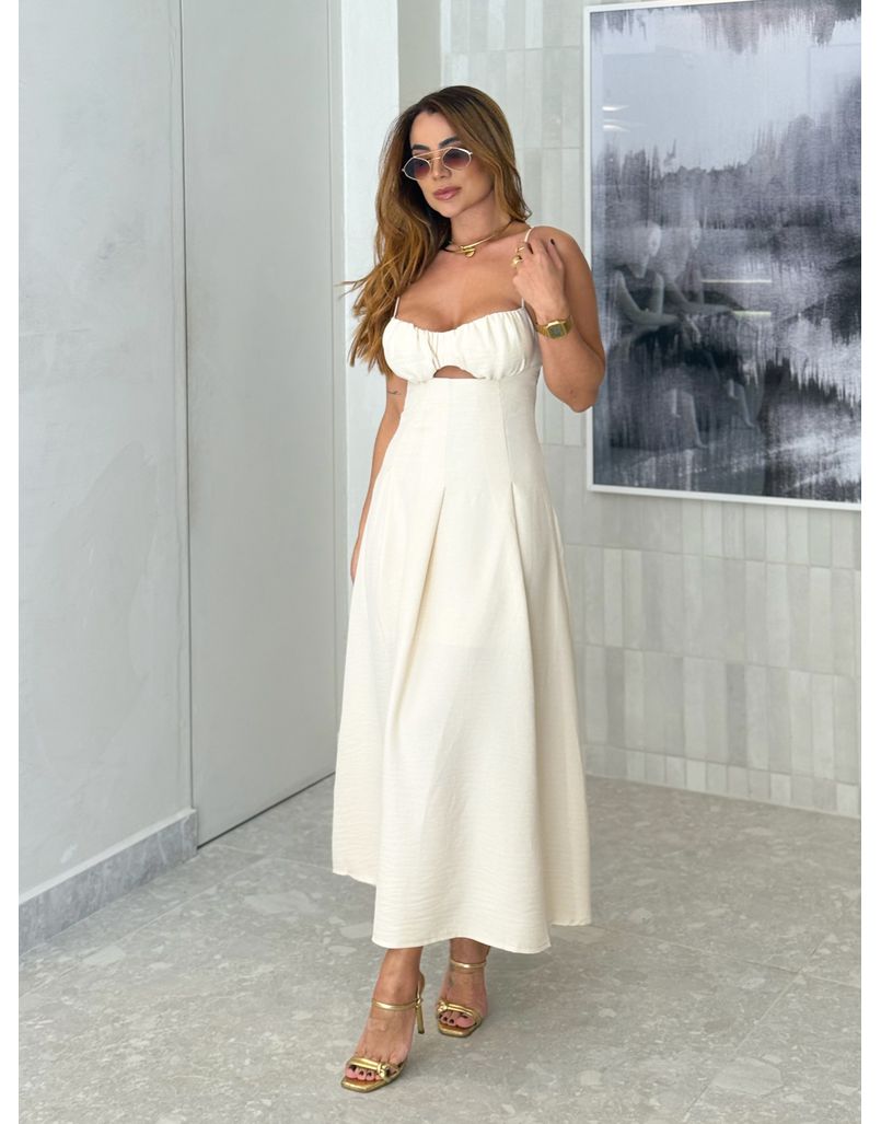 Vestido Midi Katerine Marfim - Loja La Mina 