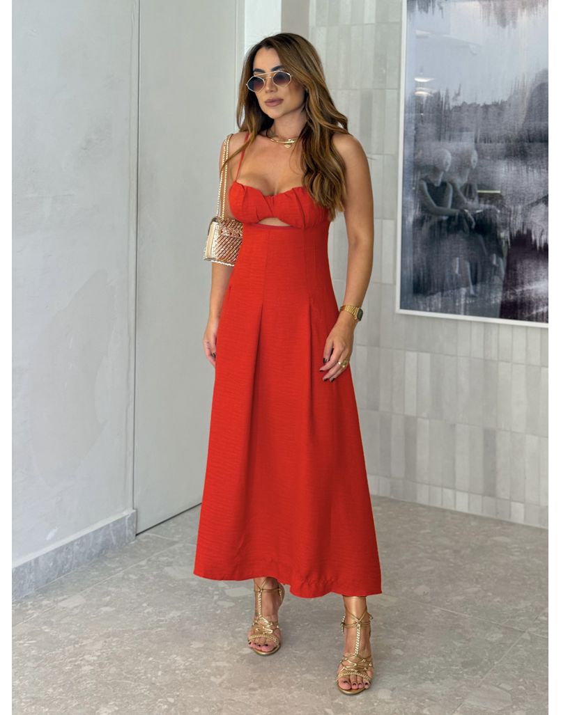 Vestido Midi Katerine Vermelho - Loja La Mina 