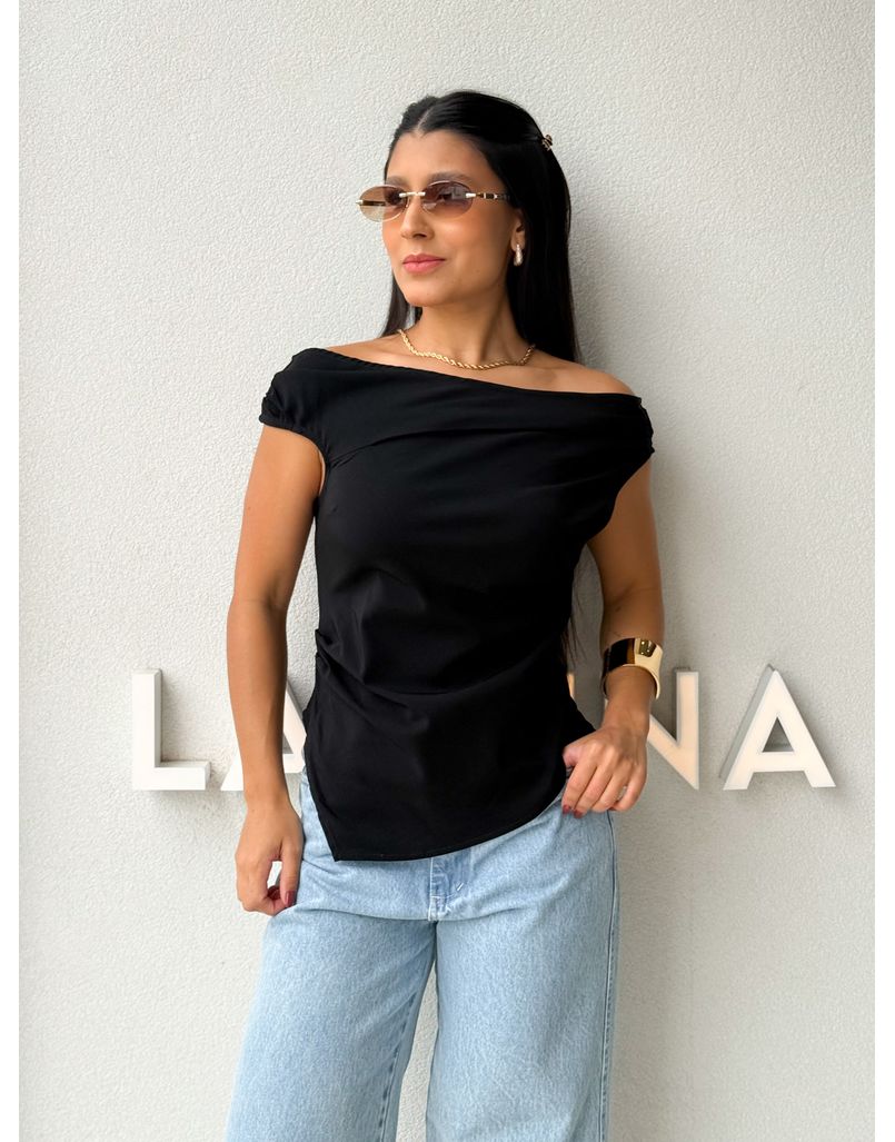 Blusa Assimétrica Lila Preta - Loja La Mina 