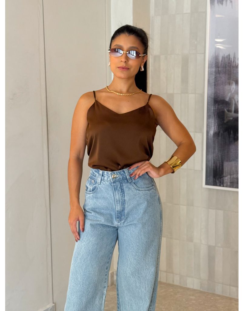 Blusa Cetim Cristiane Café - Loja La Mina 